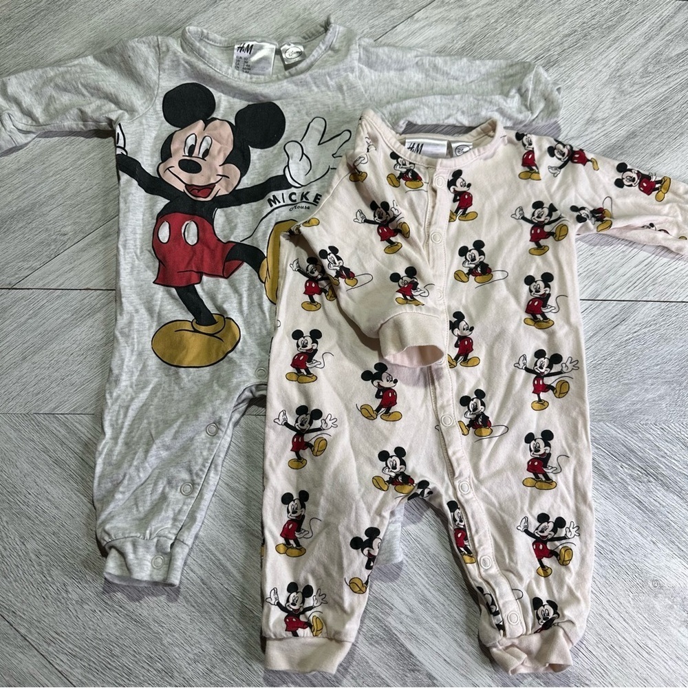 H&M Mickey Mouse Kids One Piece Footies - Gray and Cream 3M